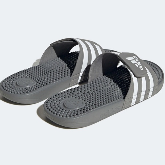 Adidas adissage slides sandals grey white stripe classic size 17 men’s new - Picture 2 of 6